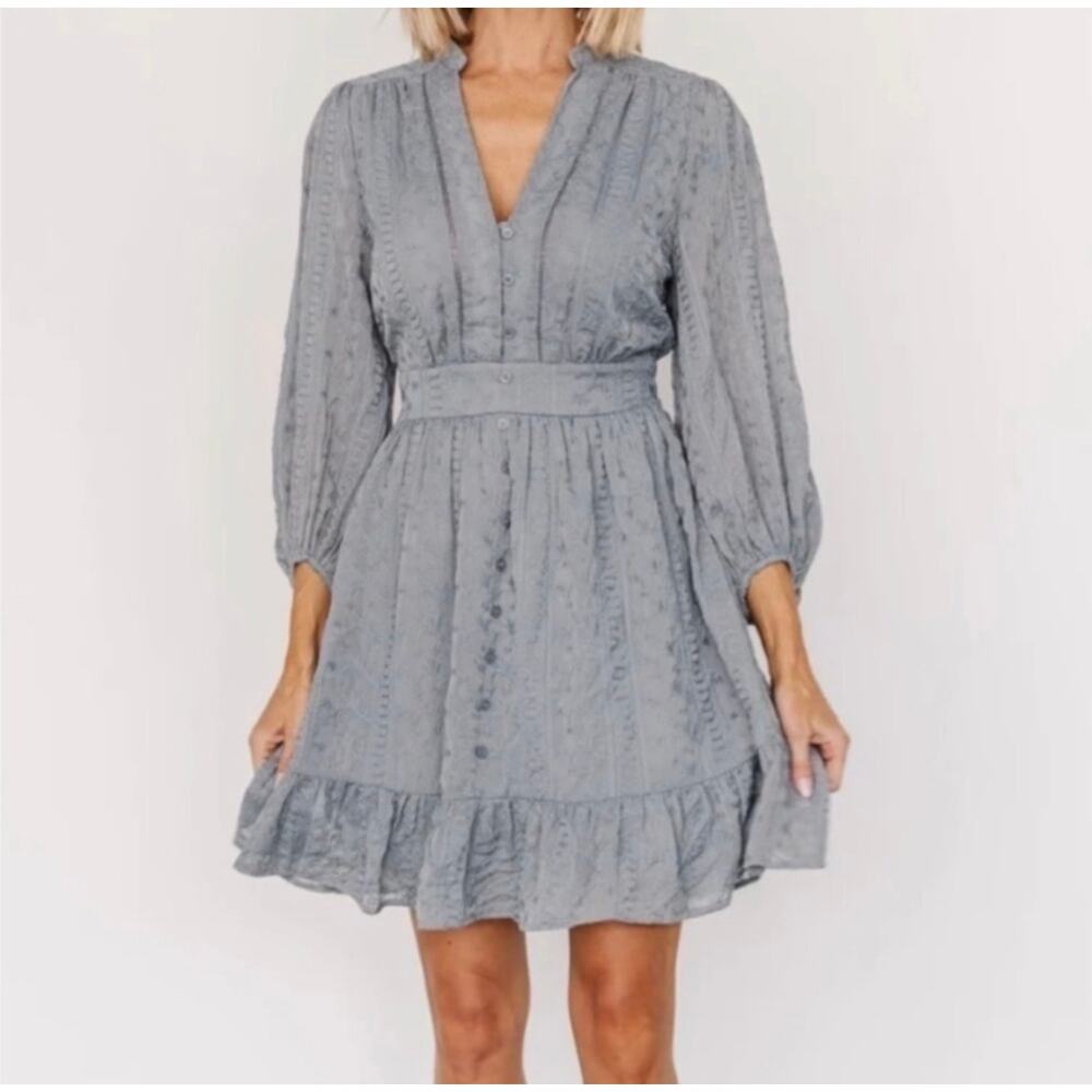 Women's Light Gray Eyelet Tiered Mini Dress